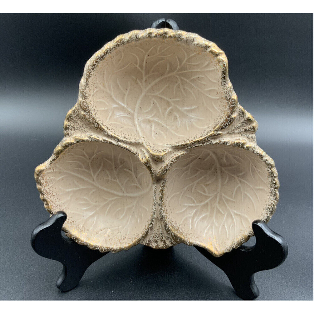 California Pottery USA #740 Pink/Peach Leaf Gold Trim Divided Dish